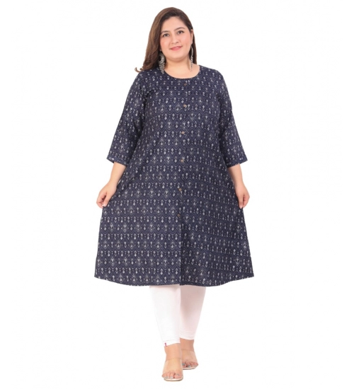 Women's Office wear Floral Printed Capsule A-Line Kurti (Navy Blue)