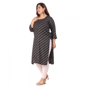 Generic Women's Office wear Stripe Capsule Straight Kurti (Black)
