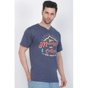 Generic Men's Cotton Jersey V Neck Printed Tshirt (Blue Melange)