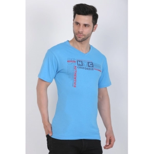 Generic Men's Cotton Jersey V Neck Printed Tshirt (Turquoise Blue)