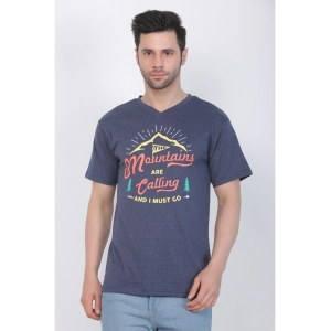 Generic Men's Cotton Jersey V Neck Printed Tshirt (Blue Melange)