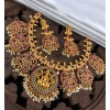 Women's Goddess Glamour Gold Plated Temple Necklace and Jhumka Set (Multi Color, Free Size) Women's Goddess Glamour Gold Plated Temple Necklace and Jhumka Set (Multi Color, Free Size)