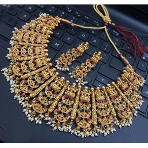 Generic Women's Gold Plated Temple Necklace and Earrings Set (Multi Color, Free Size)