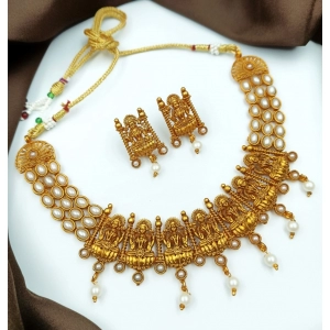 Generic Women's Gold Plated Necklace and Earrings Set (White, Free Size)