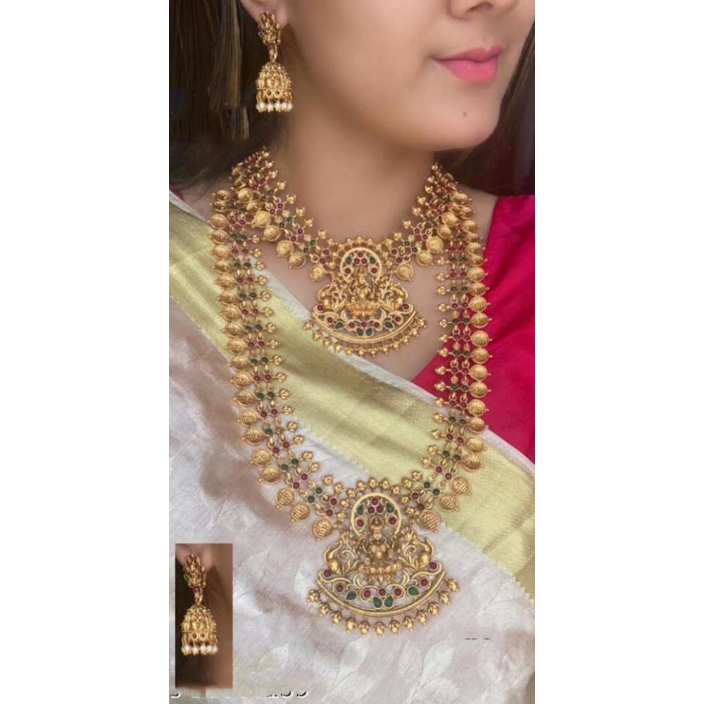 Generic Women's Temple Traditional Necklace and Earrings Set (Multi Color, Free Size)