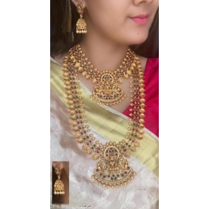 Generic Women's Temple Traditional Necklace and Earrings Set (Multi Color, Free Size)