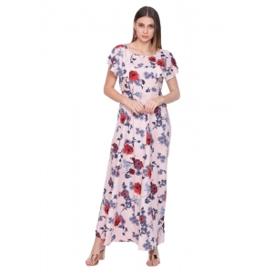Generic Women's Crepe Floral Sleeveless Full Length Gown(Peach)