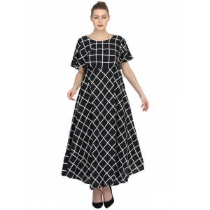 Generic Women's Crepe Checked Half Sleeves Full Length Gown(Black)