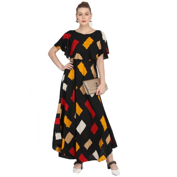 Dropship Women's Crepe Printed Half Sleeves Full Length Gown(Multi)