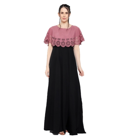 Women's Crepe Solid Sleeveless Full Length Gown(Peach Black)