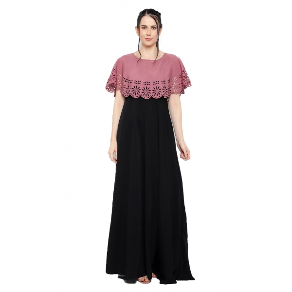 Dropship Women's Crepe Solid Sleeveless Full Length Gown(Peach Black)