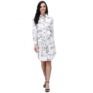 Generic Women's Crepe Paper Print Full Sleeve Short Tops(White)