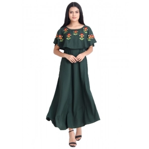 Generic Women's Crepe Embroidery Pattern Sleeveless Full Length Gown(Green)