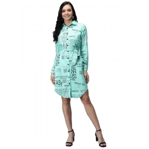 Generic Women's Crepe Paper Print Full Sleeve Short Tops(Blue)