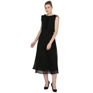Generic Women's Georgette Solid Sleeveless Full Length Gown(Black)