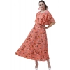 Dropship Women's Crepe Floral Half Sleeves Full Length Gown(Orange)