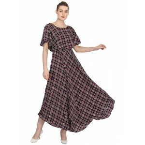 Generic Women's Crepe Checked Half Sleeves Full Length Gown(Multi)