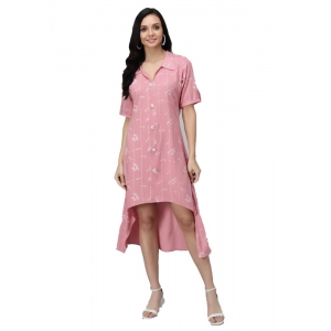 Generic Women's Rayon Printed Half Sleeve Short Tops(Pink)