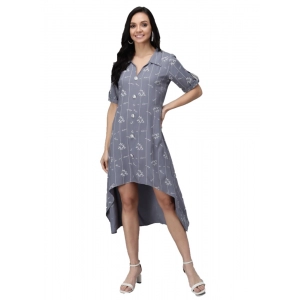 Generic Women's Rayon Printed Half Sleeve Short Tops(Grey)