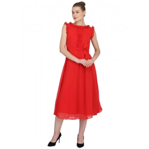 Generic Women's Georgette Solid Sleeveless Full Length Gown(Red)