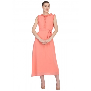 Generic Women's Georgette Solid Sleeveless Full Length Gown(Peach)
