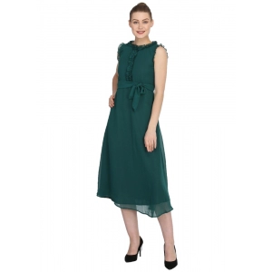 Generic Women's Georgette Solid Sleeveless Full Length Gown(Green)