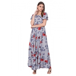 Generic Women's Crepe Floral Sleeveless Full Length Gown(Grey)