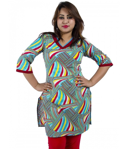 Women's Rayon Kurtis (Red, Multi, S)