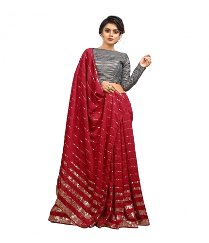 Women's Vichitra Saree with Blouse (Red, 5-6 Mtrs)