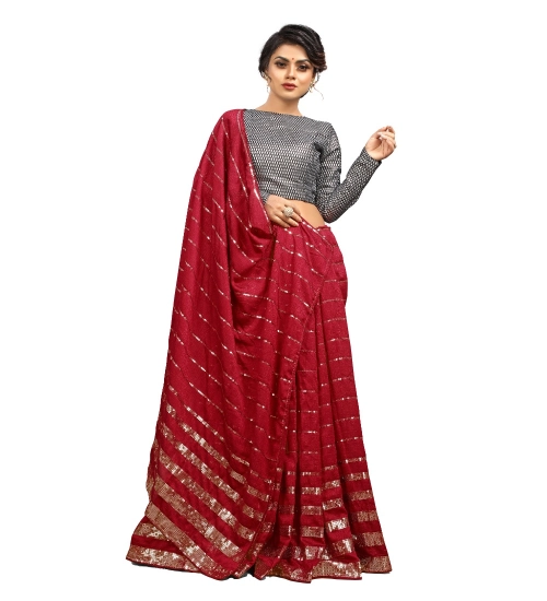 Women's Vichitra Saree with Blouse (Red, 5-6 Mtrs)