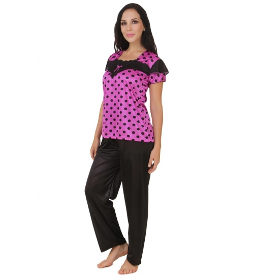 Women's Satin Top And Pyjama Set Mega Sleeve(Color: Sandal, Neck Type: Square Neck)