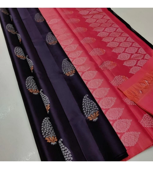 Women's Borderless Kanjivaram Silk Sarees With Unstitched Blouse (Purple)