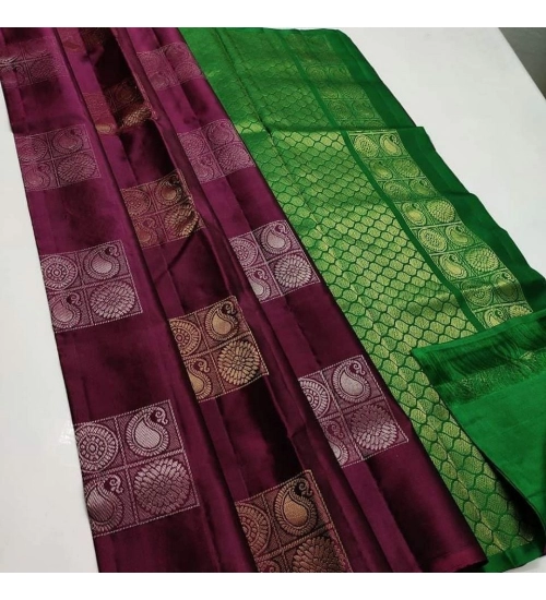 Women's Borderless Kanjivaram Silk Sarees With Unstitched Blouse (Brown)