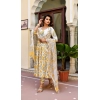 Dropship Women's Cotton Blend Printed Work Kurti With Bottom And Dupatta Set (Yellow)