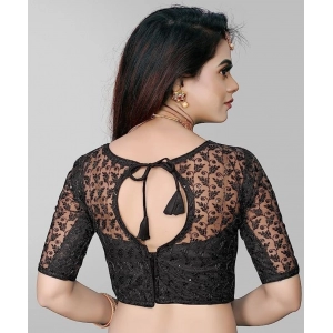 Generic Women's Half Sleeve Net Readymade Blouse (Black, Free Size: Up To 34 Inch)