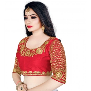 Generic Women's Half Sleeve Ultra satin Readymade Blouse (Red, Free Size: Up To 34 Inch)