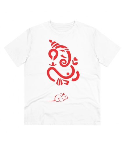 Men's PC Cotton Ganesh Printed T Shirt (Color: White, Thread Count: 180GSM)