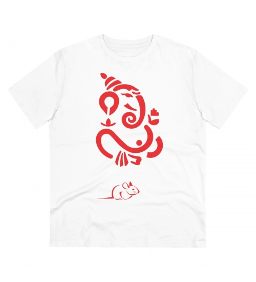 Men's PC Cotton Ganesh Printed T Shirt (Color: White, Thread Count: 180GSM)