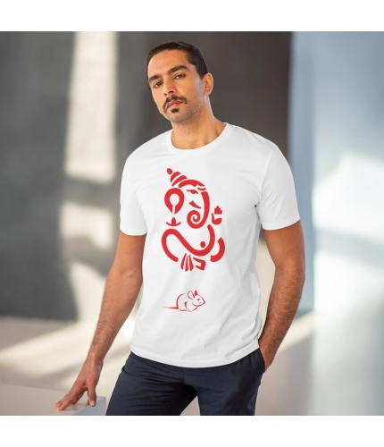 Men's PC Cotton Ganesh Printed T Shirt (Color: White, Thread Count: 180GSM) Men's PC Cotton Ganesh Printed T Shirt (Color: White, Thread Count: 180GSM)