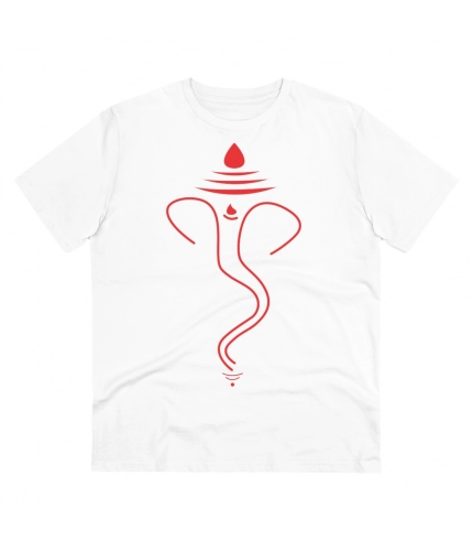 Men's PC Cotton Ganesh Printed T Shirt (Color: White, Thread Count: 180GSM)