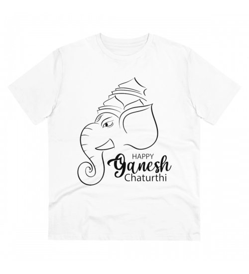 Men's PC Cotton Ganesh Printed T Shirt (Color: White, Thread Count: 180GSM)