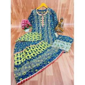 Generic Women's Full Gota Work Cotton Kurti And Sharara With Dupatta Set (Multi Color)