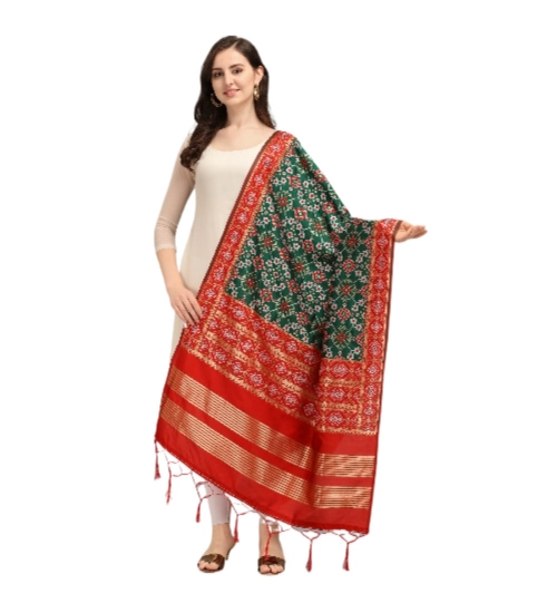 Women's Silk Pure weaving Work Duppatta (Green, Length: 2-2.3 Mtrs)