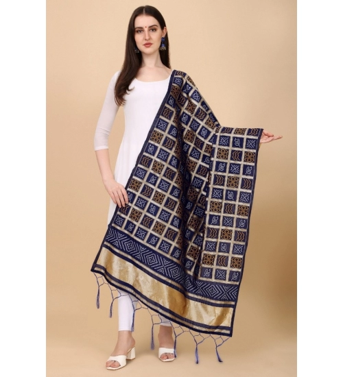 Women's Silk Pure weaving Work Duppatta (Navy Blue, Length: 2-2.3 Mtrs)