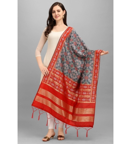 Women's Silk Pure weaving Work Duppatta (Grey, Length: 2-2.3 Mtrs)