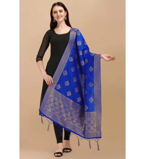Women's Silk Pure Zari weaving Duppatta (Royal Blue, Length: 2-2.3 Mtrs)