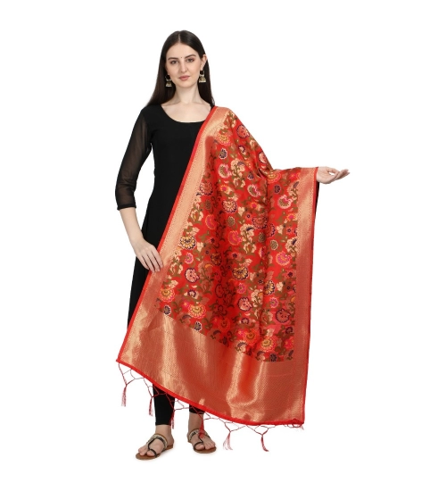 Women's Silk Pure Zari weaving Duppatta (Red, Length: 2-2.3 Mtrs)