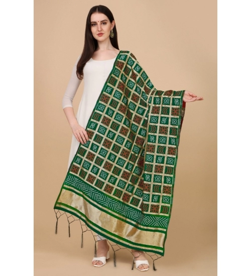 Women's Silk Pure weaving Work Duppatta (Green, Length: 2-2.3 Mtrs)