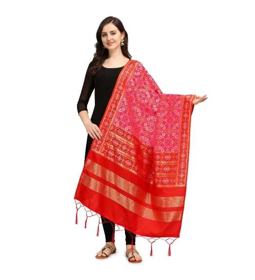 Women's Silk Pure weaving Work Duppatta (Pink, Length: 2-2.3 Mtrs)