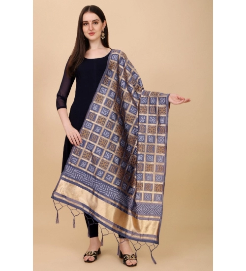 Women's Silk Pure weaving Work Duppatta (Grey, Length: 2-2.3 Mtrs)